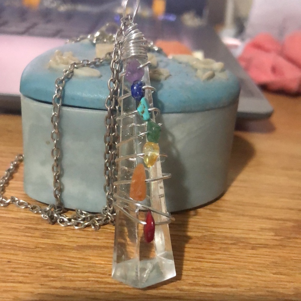 ❤️Rainbow🍭 Chakra Stones Silver Necklace🍭 - Picture 1 of 6